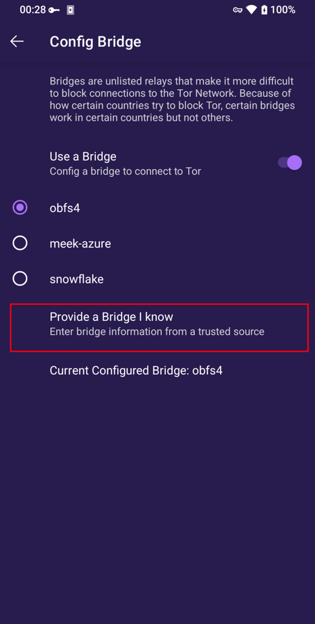 Fornire un bridge su Tor Browser per Android