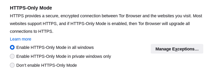 Режим „Само HTTPS“ в Tor Browser