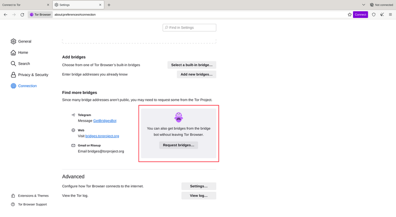 Đề nghị một cầu Bridge từ torproject.org